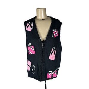 Vintage Embroidered Mandal Bay Black and Pink presents bejeweled black vest XL